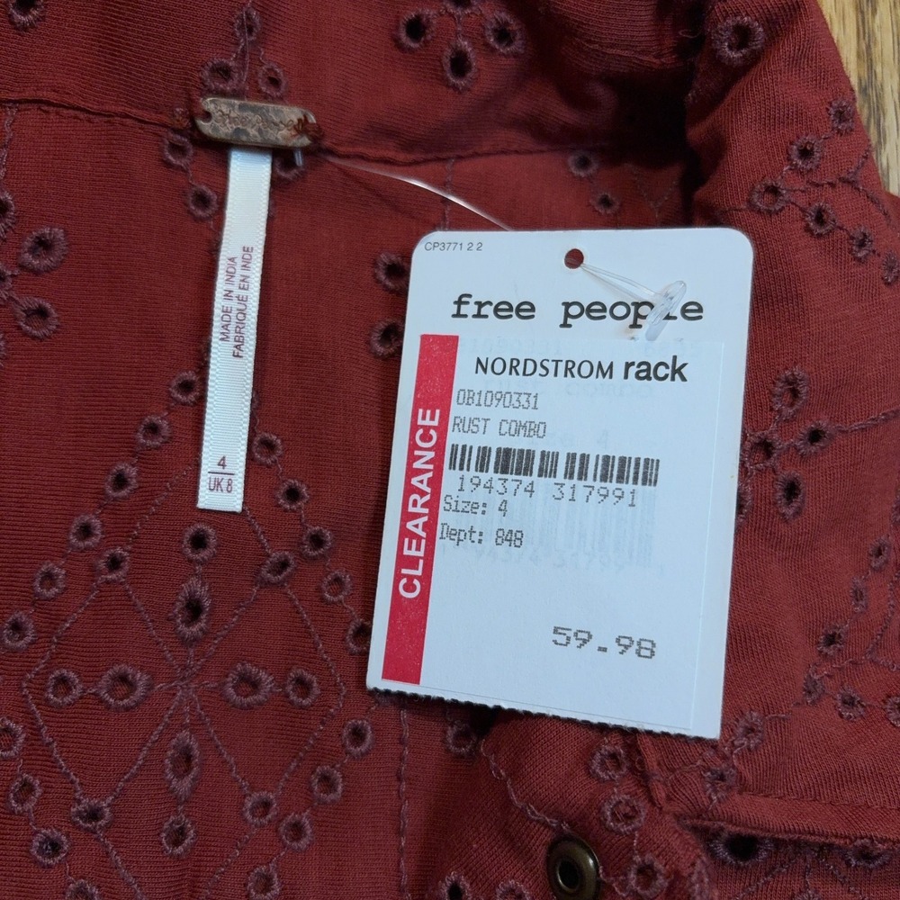 NWT Free‎ People Set The Tone Coverall Women's 4 Eyelet Jumpsuit Rust - Picture 4 of 11